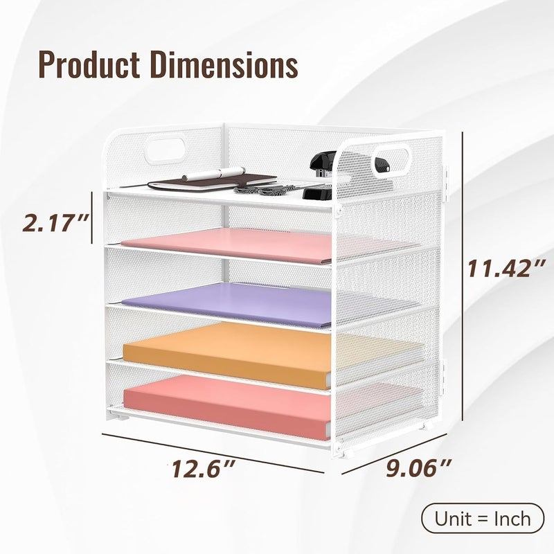 SUPEASY 2 Pack 5-Tier White Desk Organizer with Handle Mesh Desk File/Paper Organizer Letter Tray for Office, School and Home Easy Installation - Image 5