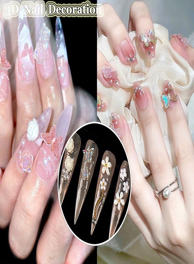 KACHIMOO 2 Boxes Mixed Nail Charms and Rhinestones 3D Butterfly Flower Bow Heart Bear Nail Art Charms Flatback Pearl Nail Gems Nail Chains for Nail Art Design - Image 4
