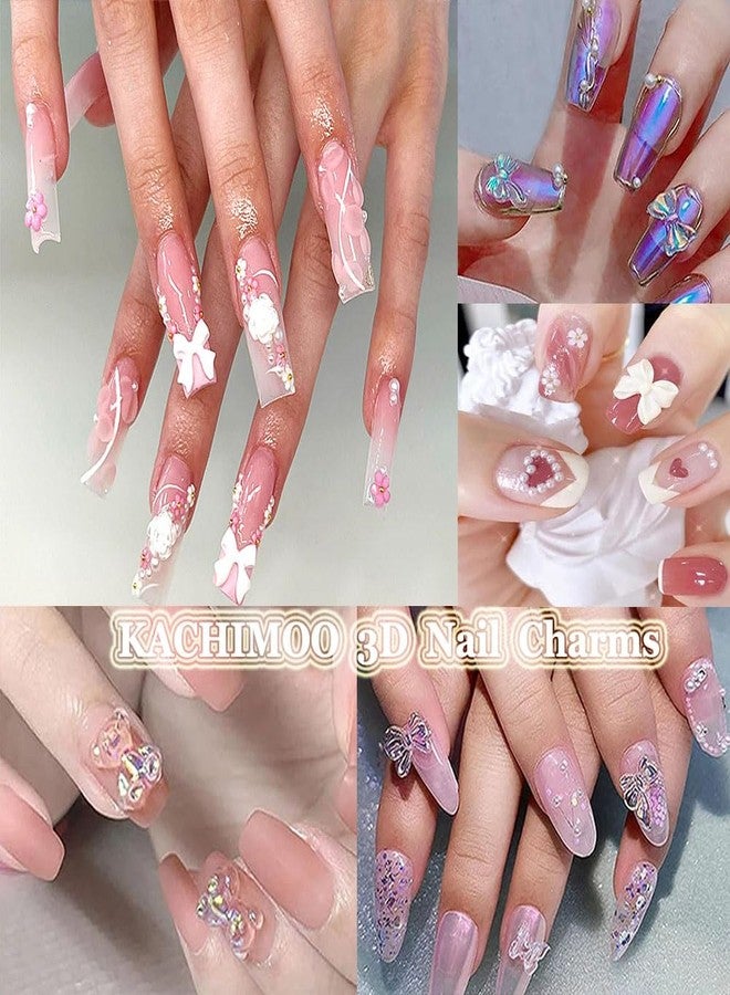 KACHIMOO 2 Boxes Mixed Nail Charms and Rhinestones 3D Butterfly Flower Bow Heart Bear Nail Art Charms Flatback Pearl Nail Gems Nail Chains for Nail Art Design - Image 5