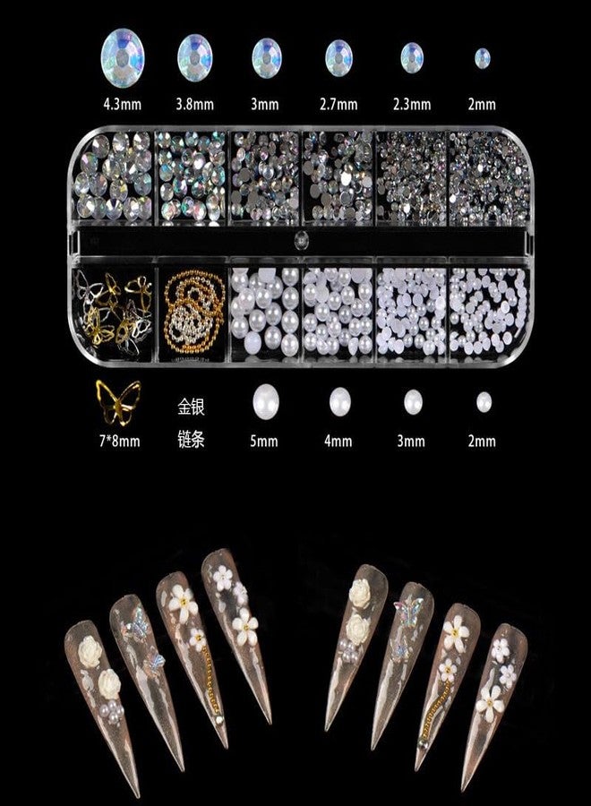 KACHIMOO 2 Boxes Mixed Nail Charms and Rhinestones 3D Butterfly Flower Bow Heart Bear Nail Art Charms Flatback Pearl Nail Gems Nail Chains for Nail Art Design - Image 3