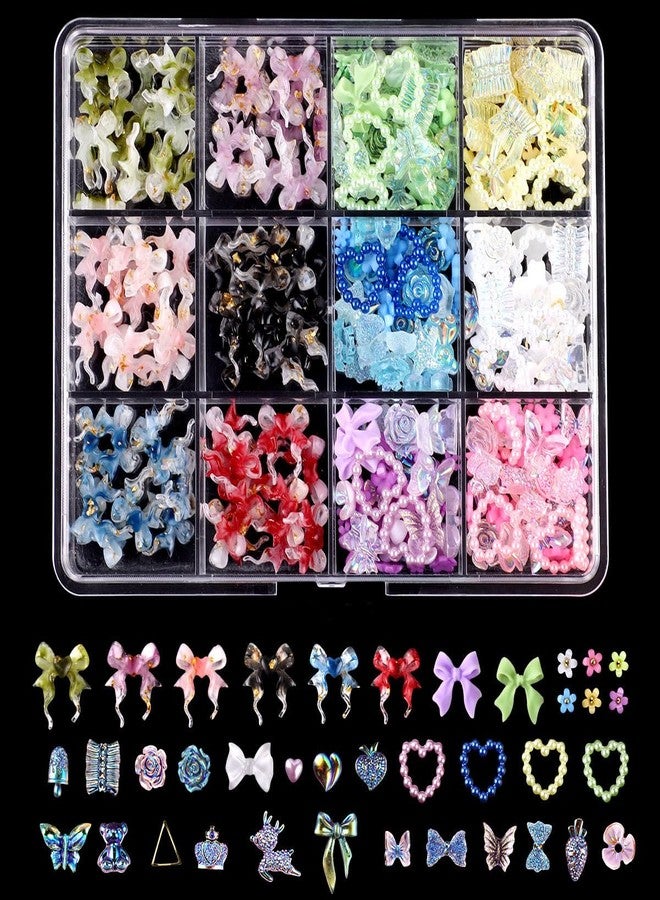 KACHIMOO 2 Boxes Mixed Nail Charms and Rhinestones 3D Butterfly Flower Bow Heart Bear Nail Art Charms Flatback Pearl Nail Gems Nail Chains for Nail Art Design - Image 2