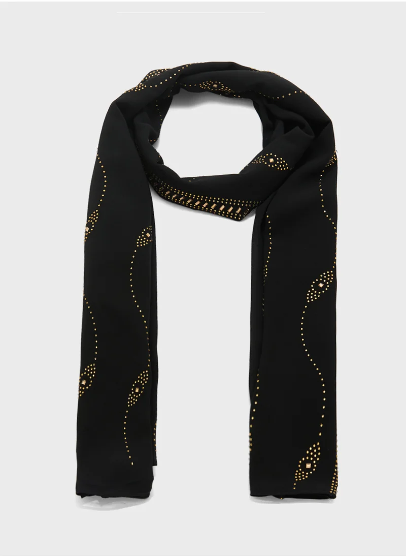 خزانة Embellished Wavy Pattern Long Hijab Scarf