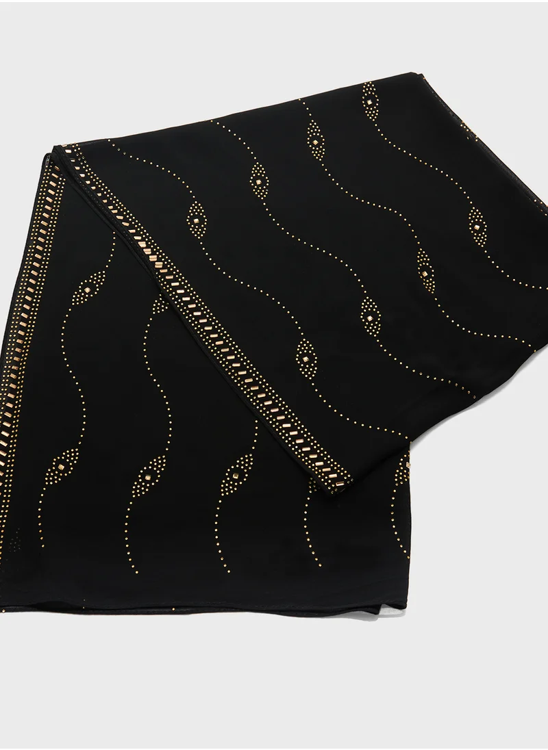 خزانة Embellished Wavy Pattern Long Hijab Scarf