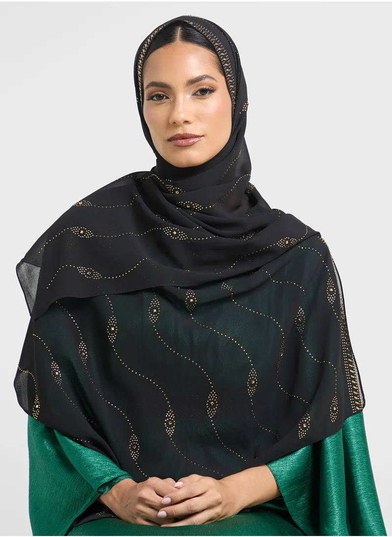 Khizana Embellished Wavy Pattern Long Hijab Scarf