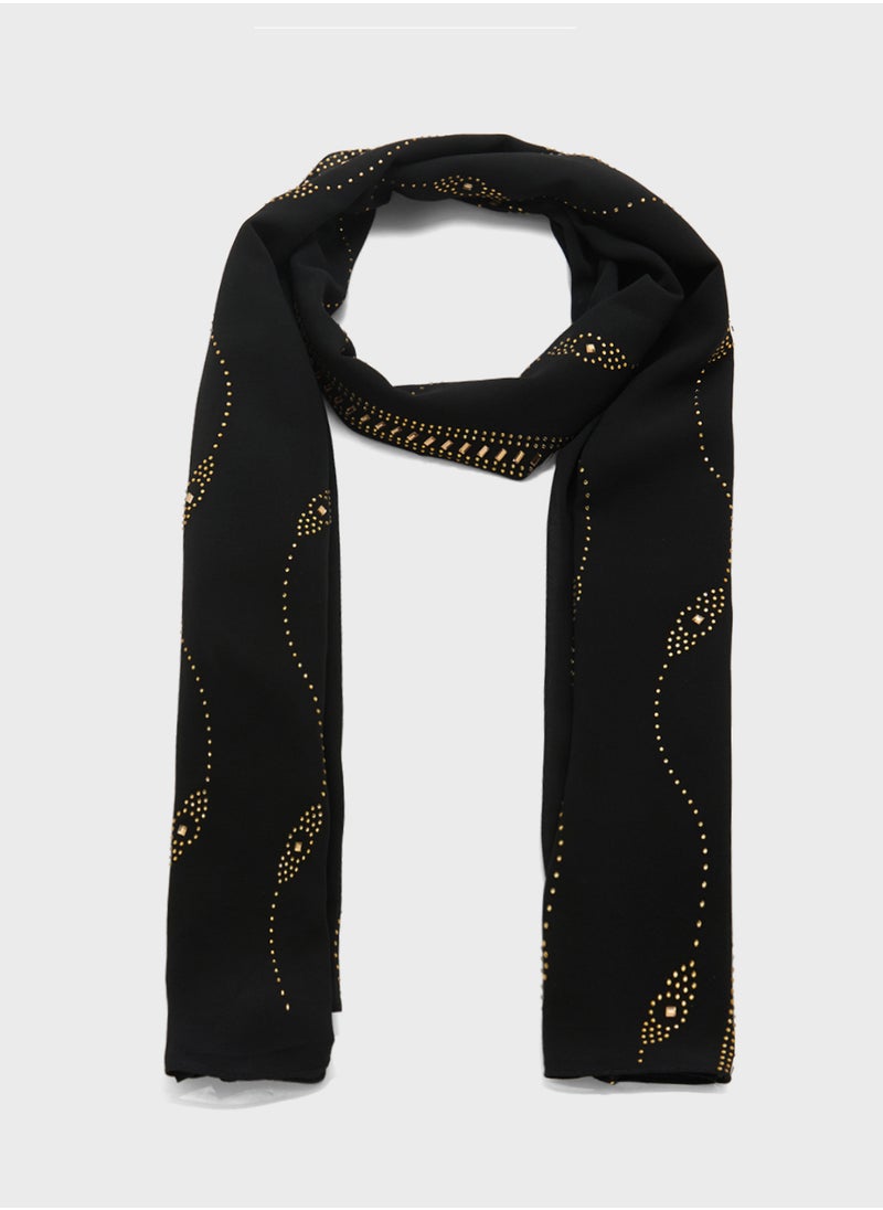 Khizana - Embellished Wavy Pattern Long Hijab Scarf - Image 1