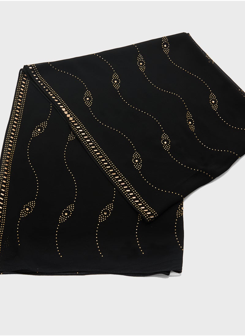 Khizana - Embellished Wavy Pattern Long Hijab Scarf - Image 1
