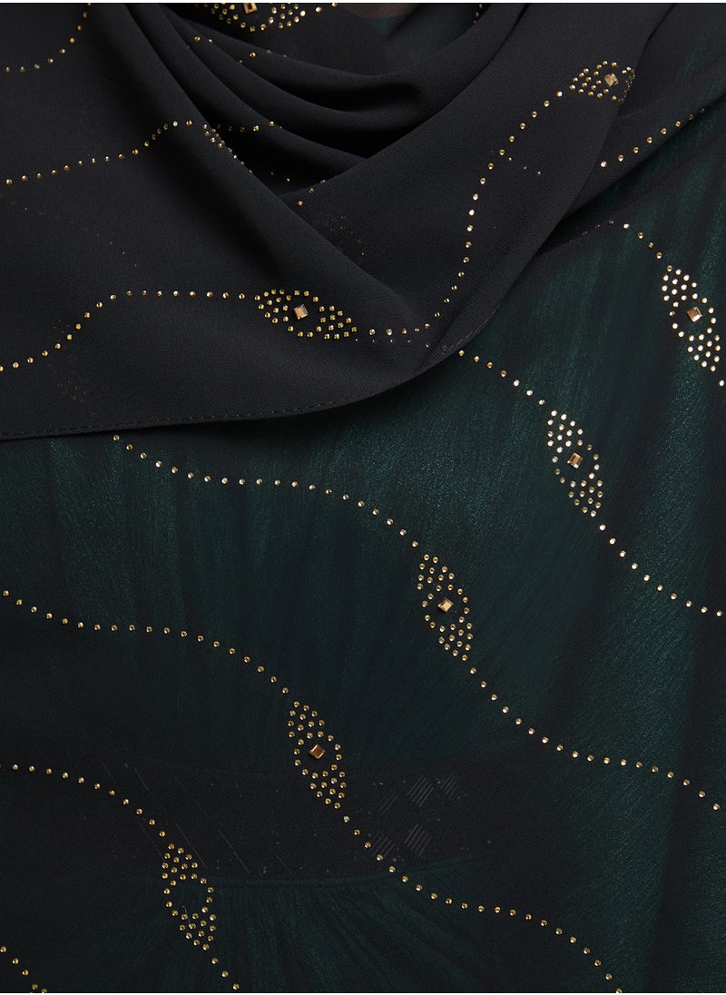 Khizana - Embellished Wavy Pattern Long Hijab Scarf - Image 1