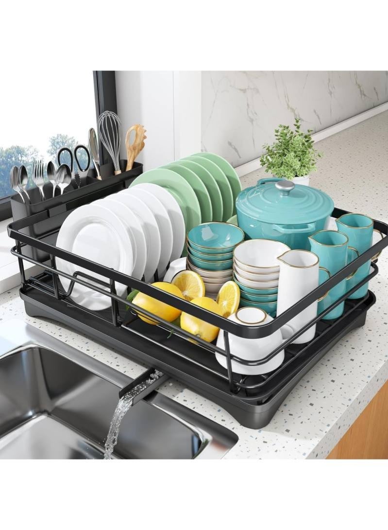 رَف تَجْفِيف أَطْبَاق فُولَاذِي وَحَامِل أَدَوَات — مُجَفِّف عَالِي السَّعَة مَع صِينِيَة أَدَوَات المَائِدَة، مُنَظِّم مِنْضَدَة يُوَفِّر المَسَاحَة لِحَوْض المَطْبَخ - Image 1