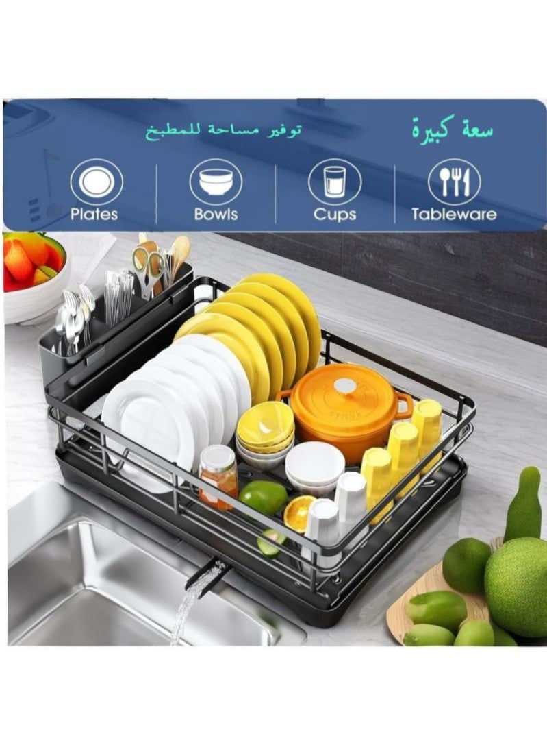 رَف تَجْفِيف أَطْبَاق فُولَاذِي وَحَامِل أَدَوَات — مُجَفِّف عَالِي السَّعَة مَع صِينِيَة أَدَوَات المَائِدَة، مُنَظِّم مِنْضَدَة يُوَفِّر المَسَاحَة لِحَوْض المَطْبَخ - Image 2