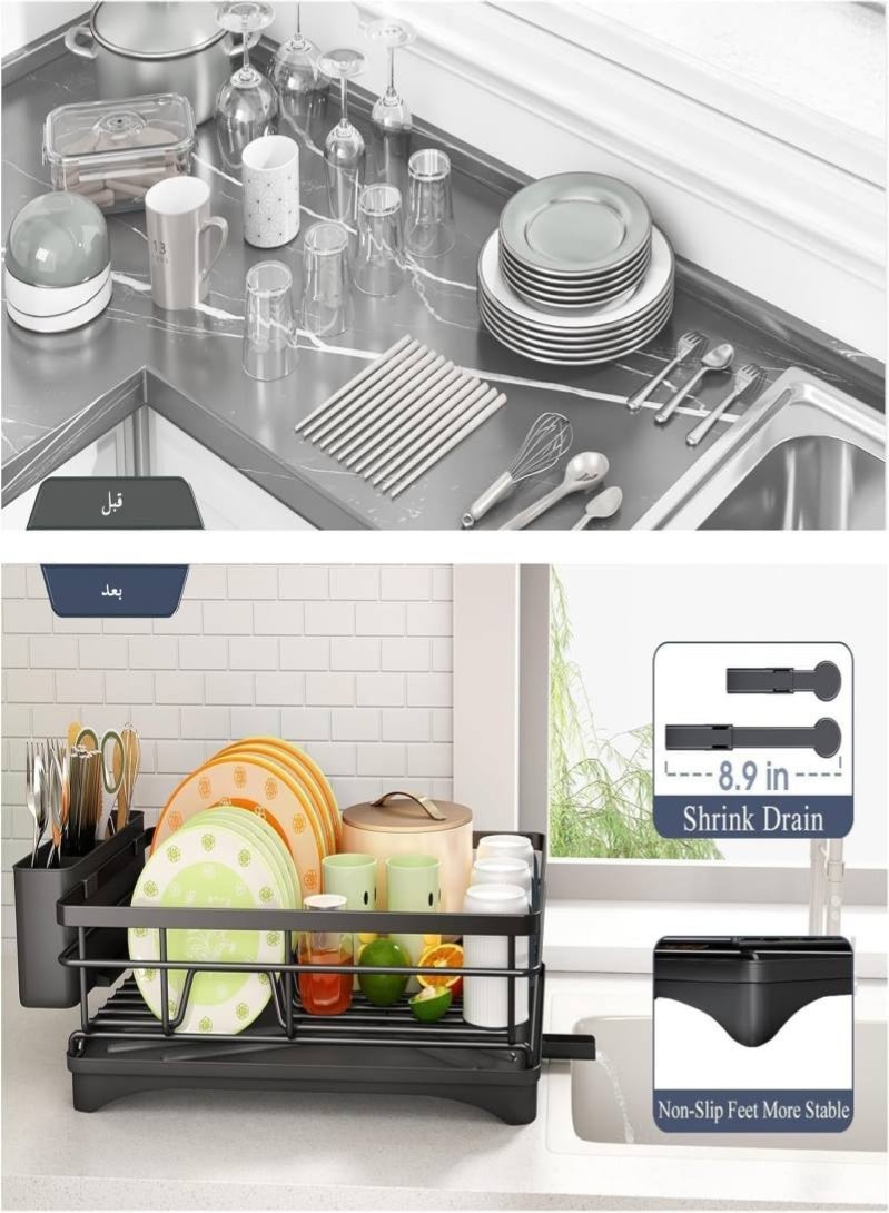 رَف تَجْفِيف أَطْبَاق فُولَاذِي وَحَامِل أَدَوَات — مُجَفِّف عَالِي السَّعَة مَع صِينِيَة أَدَوَات المَائِدَة، مُنَظِّم مِنْضَدَة يُوَفِّر المَسَاحَة لِحَوْض المَطْبَخ - Image 4