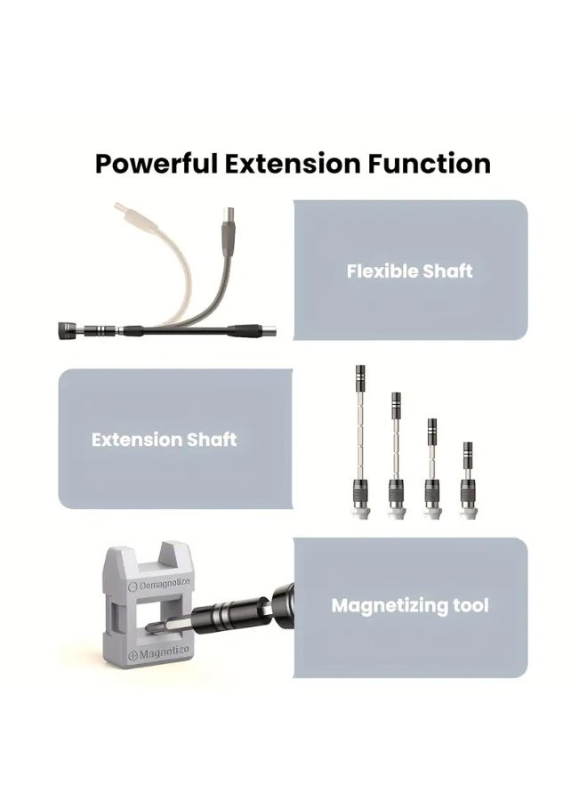 Electric 115 in 1 Screwdriver Set, magnetic DIY Precision Tool kit for Glasses PC Laptop Mobile Cell Phone Digital Watch 115 in 1 grey)  - Image 5