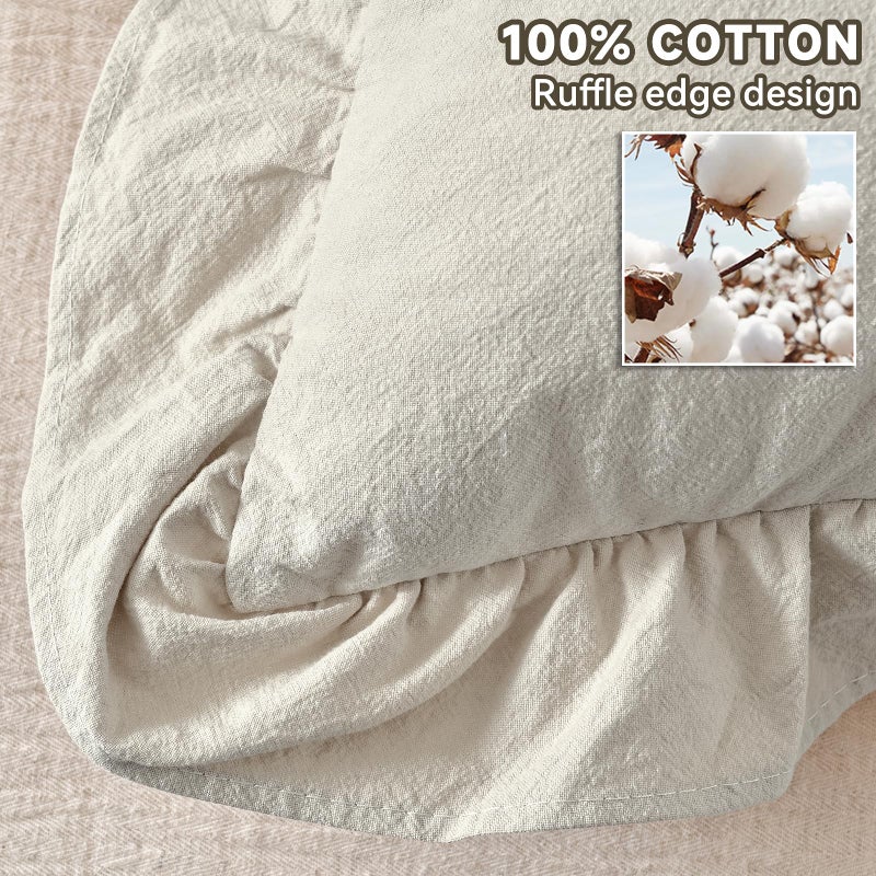 AmHoo Pack of 2 Throw Pillow Covers 100% Cotton Pre Washed Ruffle Decorative Pillowcase Cushion for Couch Sofa Bedroom 20 x 20-Inch Beige - Image 2