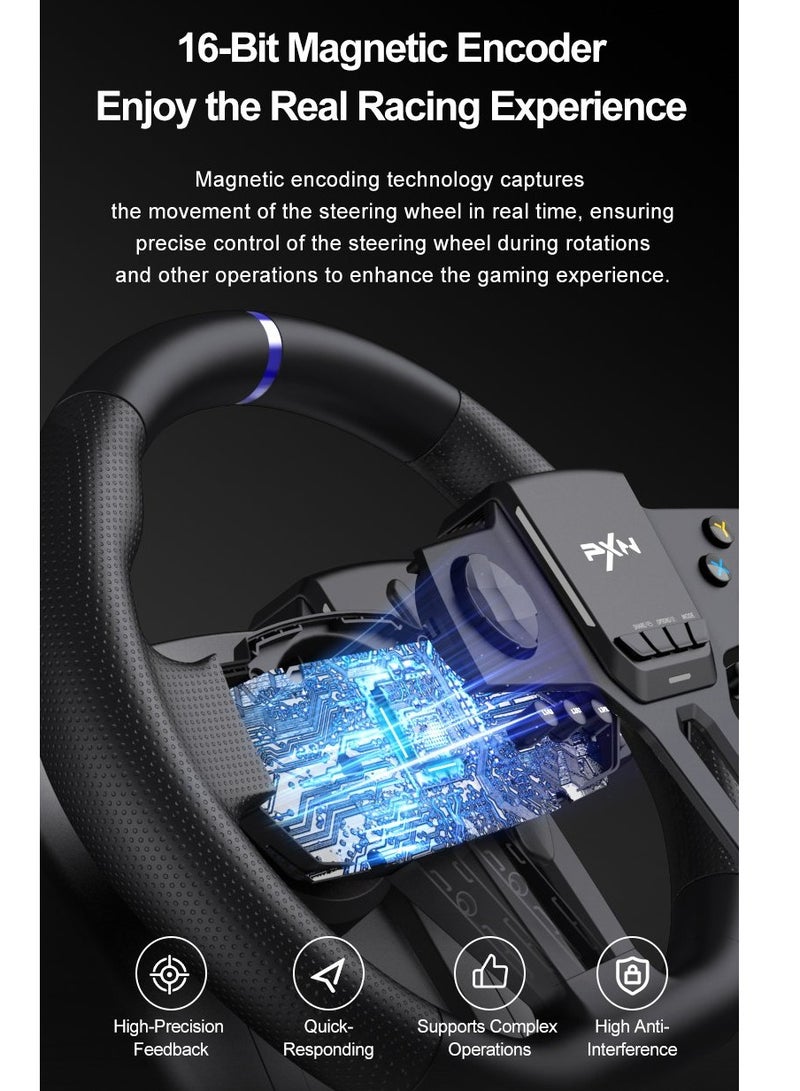 بي اكس ان V900 GEN2 Racing Wheel – 270°/900° Dual-Mode Magnetic Sensor Steering Wheel with RGB Pedals, Type-C Connectivity, PXN Wheel App Customization – Compatible with PC, PS4, PS3, Xbox Series X|S, Xbox One & Switch - Image 5