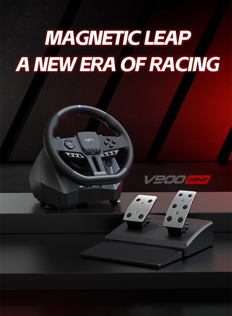بي اكس ان V900 GEN2 Racing Wheel – 270°/900° Dual-Mode Magnetic Sensor Steering Wheel with RGB Pedals, Type-C Connectivity, PXN Wheel App Customization – Compatible with PC, PS4, PS3, Xbox Series X|S, Xbox One & Switch - Image 2