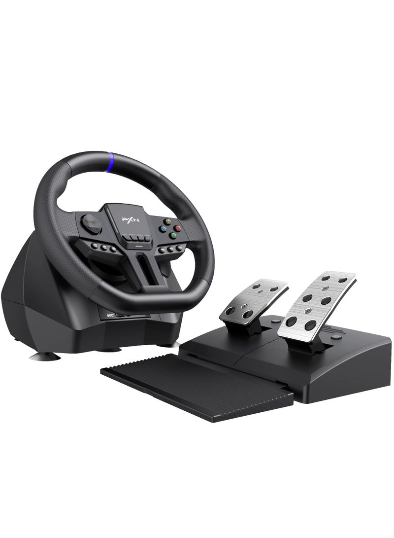 بي اكس ان V900 GEN2 Racing Wheel – 270°/900° Dual-Mode Magnetic Sensor Steering Wheel with RGB Pedals, Type-C Connectivity, PXN Wheel App Customization – Compatible with PC, PS4, PS3, Xbox Series X|S, Xbox One & Switch - Image 1