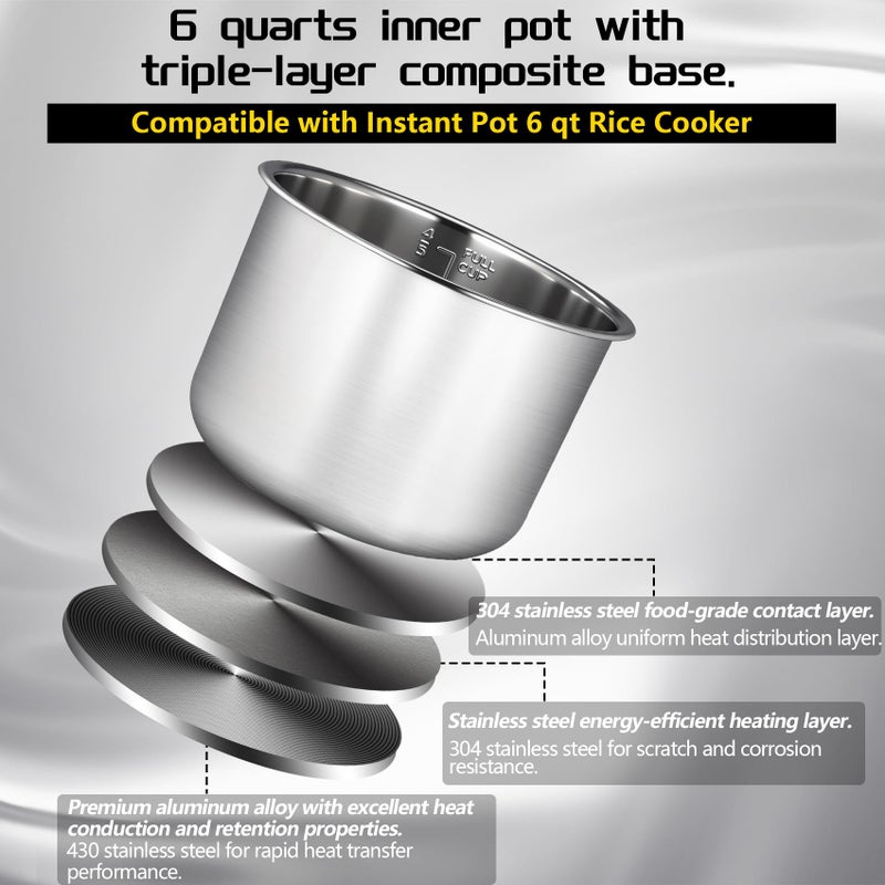 KMHGD Upgraded Stainless Steel Inner Pot for Instant Pot 6 QT, Replacement Pot for Instant Pot 6 Quart, 304[18/8] stainless steel thickened design, 0 Coating, Non-Toxic (No Teflon). 3 Year Warranty. - Image 4
