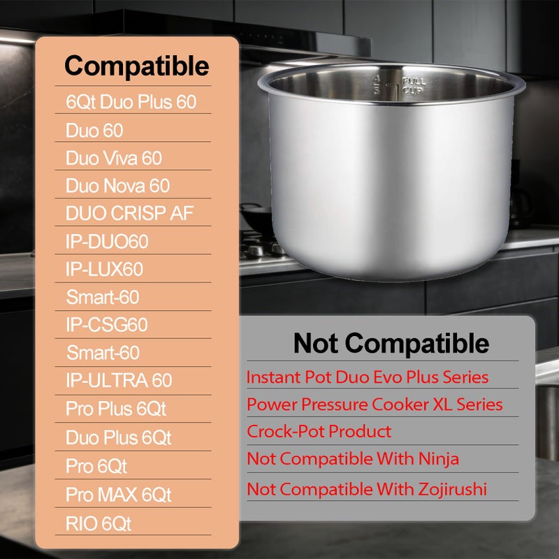 KMHGD Upgraded Stainless Steel Inner Pot for Instant Pot 6 QT, Replacement Pot for Instant Pot 6 Quart, 304[18/8] stainless steel thickened design, 0 Coating, Non-Toxic (No Teflon). 3 Year Warranty. - Image 3