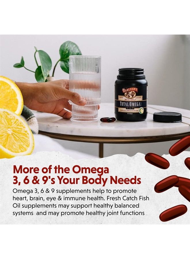 BARLEAN'S Total Omega 3 6 9 Softgels, Blended Fish Oil Supplement with Borage and Flaxseed Oil, 1,000 mg Omegas ALA, EPA, DHA and GLA for Joint Support Supplements and Heart Health, 90 Count - Image 2