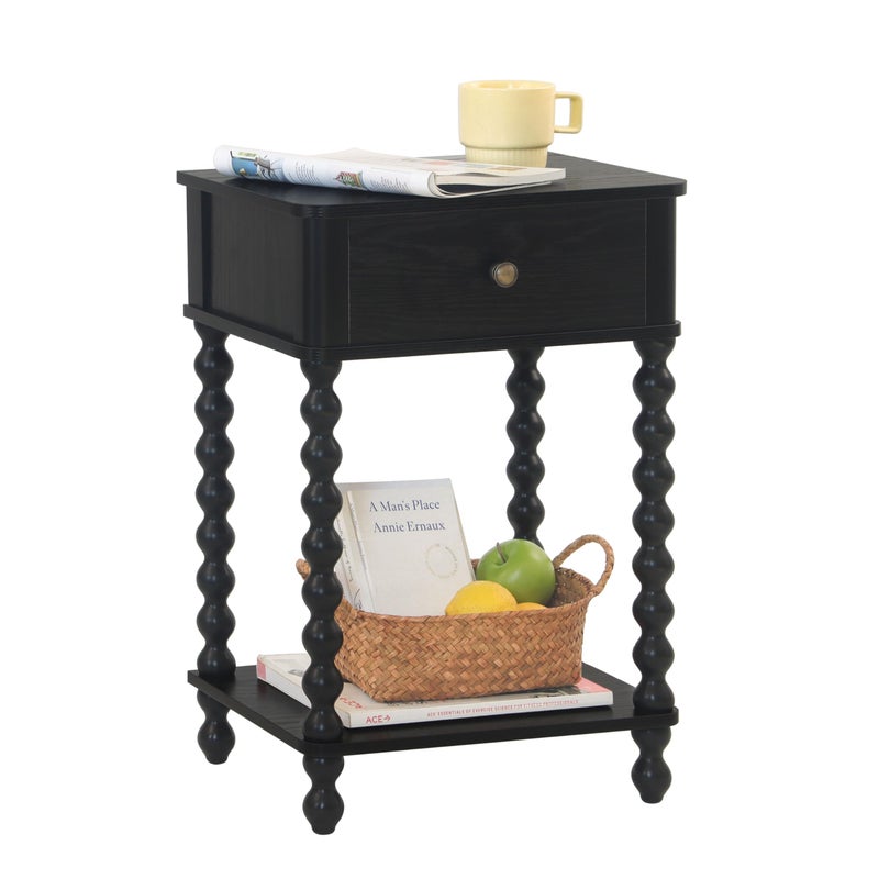 AWASEN Black Nightstand, Bedroom Side Table with Drawer for Living Room, Small Bedside End Table with Spindle Wood Legs for Bedroom, Office, Black - Image 1