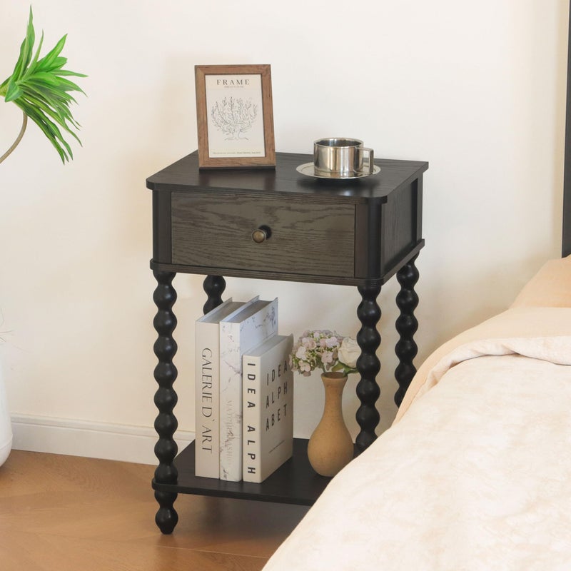AWASEN Black Nightstand, Bedroom Side Table with Drawer for Living Room, Small Bedside End Table with Spindle Wood Legs for Bedroom, Office, Black - Image 4