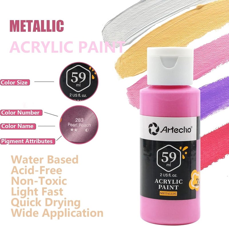 Artecho Acrylic Paint Set of 12 Metallic Colors, 59ml 2oz Art Paint for Canvas Painting, Craft paint Supplies for Rock, Wood, Fabric, Rich Pigments for Professional Artists, Adults, Students, Kids - Image 4