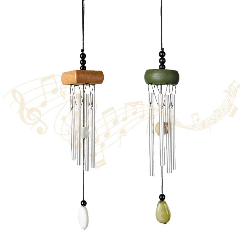Corinth 2 Pack Small Silver Wind Chime with Ceramic Blank Drops 10 Inch Metal Garden Wind Chimes with 4 Different Len Bell Tubes Soothing Harmony Sound Mini Outdoor Windcatcher Porches Dcor Exxacttorch 