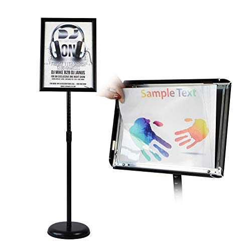 T-SIGN Adjustable Heavy Duty Pedestal Sign Holder Floor Stand, Sign Stand Poster Stand, 8.5 x 11 inch, Vertical & Horizontal View, Outdoor Indoor Standing Display Sign Holders Aluminum Black - Image 1