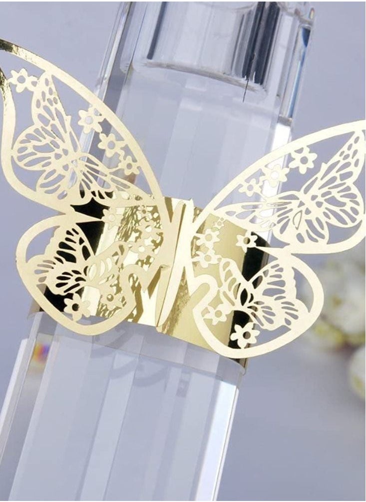 Generic - Napkin Rings, Table Decoration Beautiful and Practical, Laser Cut Butterfly Shape Foil Paper Holder, for Weddings Party Serviette Restaurant (Gold 100Pcs) - Image 1