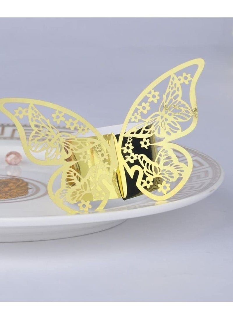Generic - Napkin Rings, Table Decoration Beautiful and Practical, Laser Cut Butterfly Shape Foil Paper Holder, for Weddings Party Serviette Restaurant (Gold 100Pcs) - Image 1