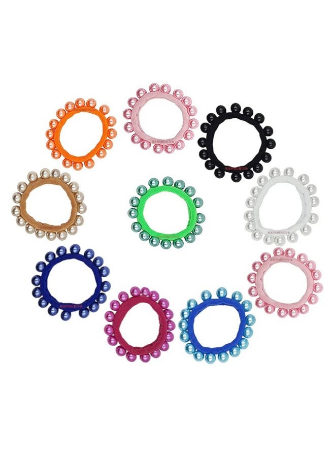MANODHRUVA 10pcs Hair Ties with Pearls, Elastic Ponytail Holders, Imitation Pearls Hair Accessories Hair Band Hair Wrap Around for Thick Heavy and Curly Hair, Multicolor, Pack of 10 - Image 1