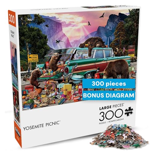 Buffalo Games Garry Walton Yosemite Picnic 300 Piece Jigsaw Puzzle for Adults 14 and up Challenging Puzzle Perfect for Game Nights Colorful Puzzles PrecisionCut Pieces Beautiful Artwork - Image 1