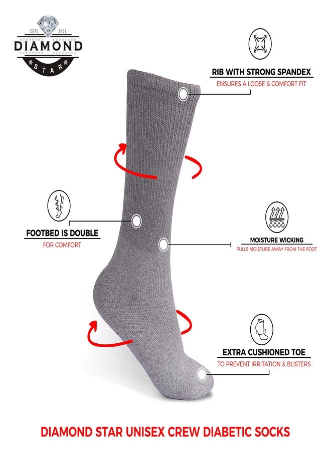 Diamond Star Diabetic Socks, Non-Binding Circulatory Cushion Cotton Crew Diabetic Socks for Men Women 10-13 (12 Pairs Gray) - Image 5