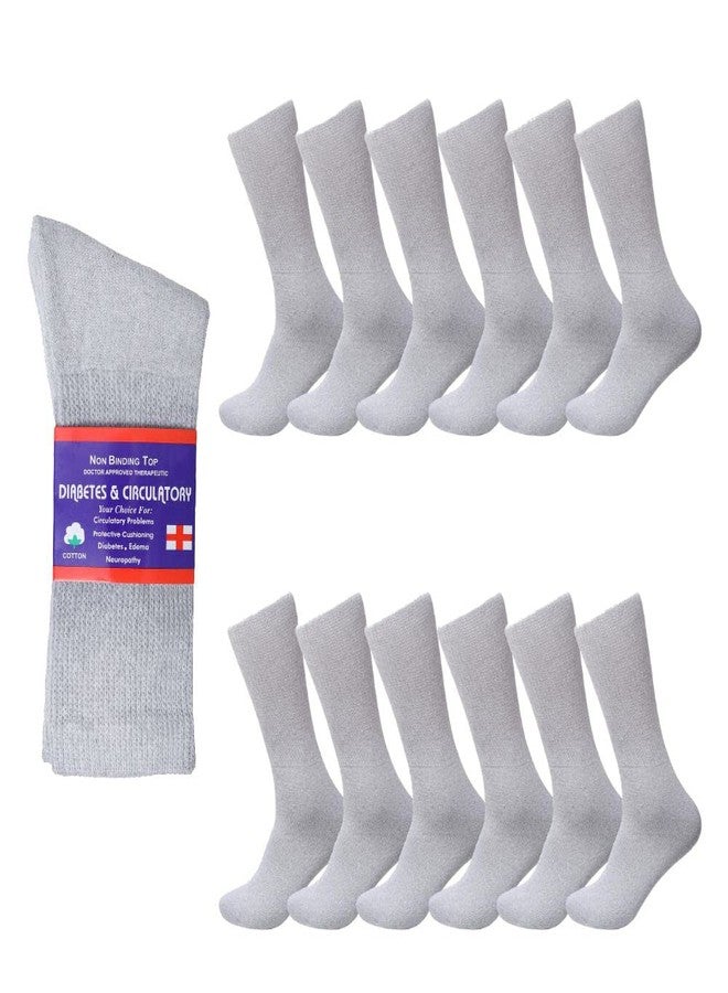 Diamond Star Diabetic Socks, Non-Binding Circulatory Cushion Cotton Crew Diabetic Socks for Men Women 10-13 (12 Pairs Gray) - Image 1