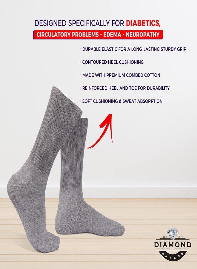 Diamond Star Diabetic Socks, Non-Binding Circulatory Cushion Cotton Crew Diabetic Socks for Men Women 10-13 (12 Pairs Gray) - Image 4