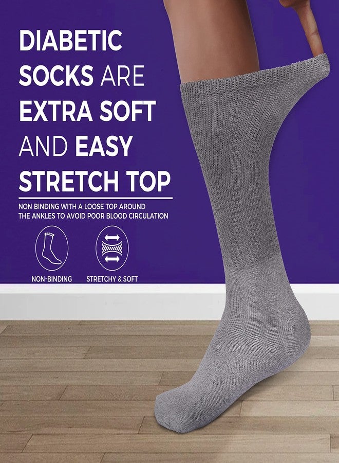 Diamond Star Diabetic Socks, Non-Binding Circulatory Cushion Cotton Crew Diabetic Socks for Men Women 10-13 (12 Pairs Gray) - Image 3