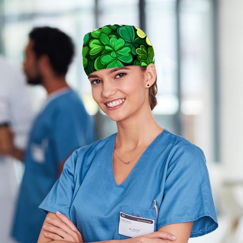Women and Men's Surgical Cap 4 Packs St Patrick's Day Clover (11) Working Hat One Size - Image 5