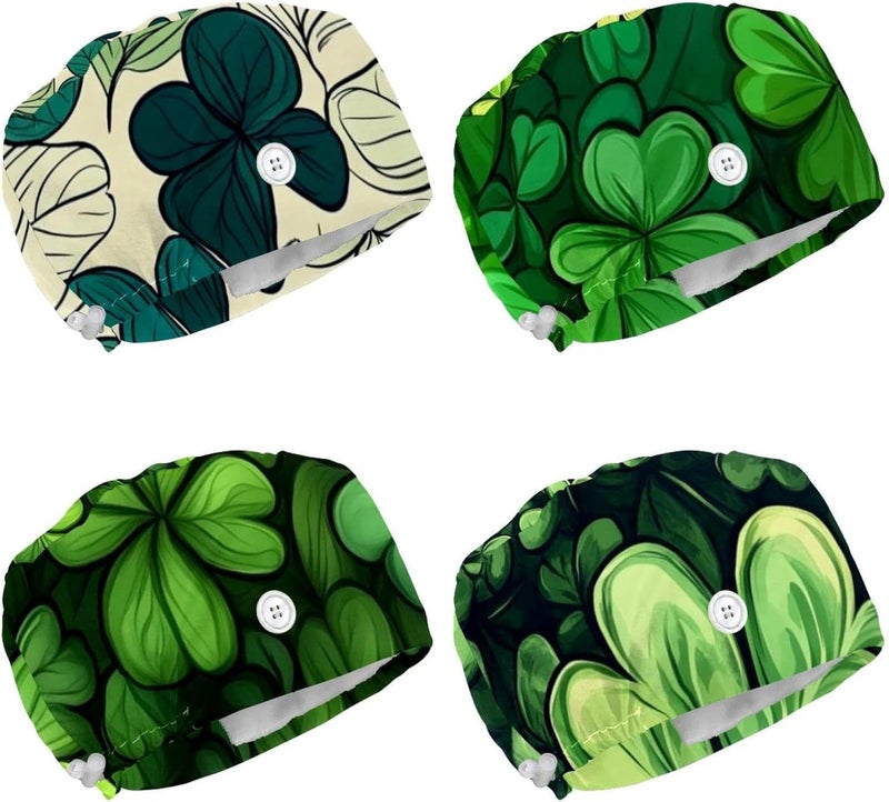 Women and Men's Surgical Cap 4 Packs St Patrick's Day Clover (11) Working Hat One Size - Image 1