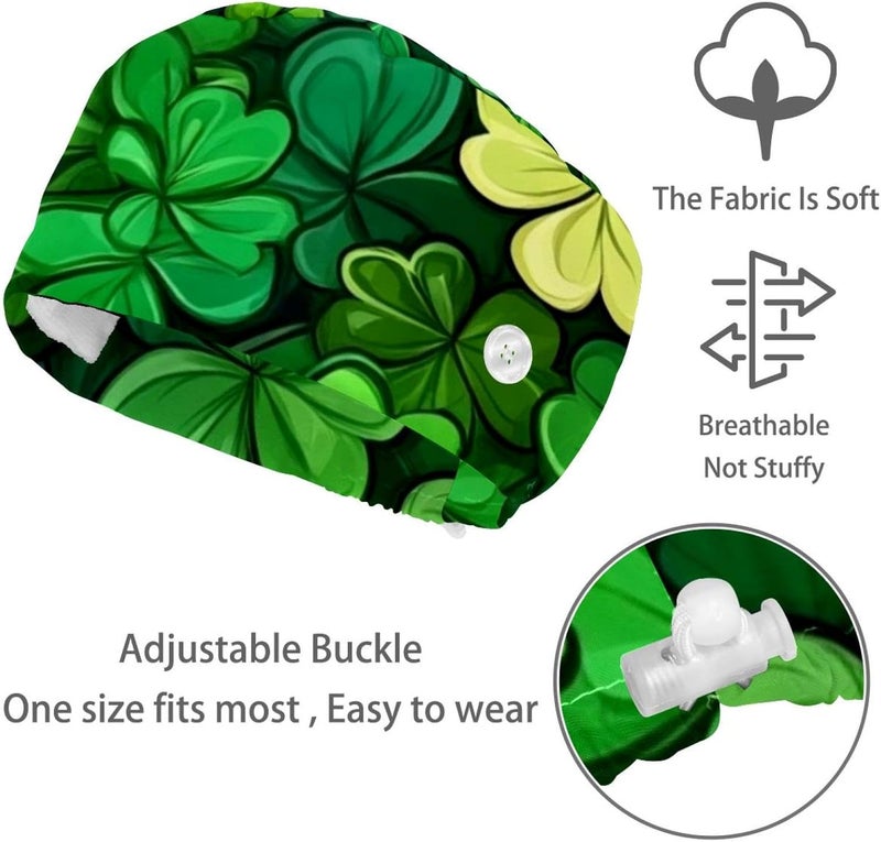 Women and Men's Surgical Cap 4 Packs St Patrick's Day Clover (11) Working Hat One Size - Image 3
