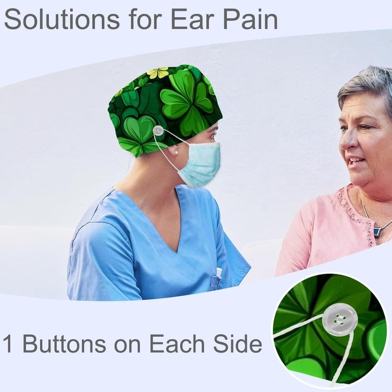 Women and Men's Surgical Cap 4 Packs St Patrick's Day Clover (11) Working Hat One Size - Image 2