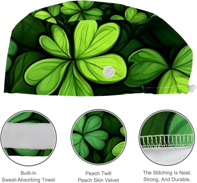 Women and Men's Surgical Cap 4 Packs St Patrick's Day Clover (11) Working Hat One Size - Image 4