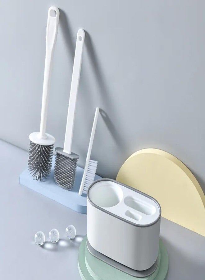 MARMIX Toilet Brush and Holder Set 3 in 1 Wall Mounted Silicone Flat Toilet Cleaner Set Cleaning Tool Bathroom Cute Tool Toilet Scrubber Long Handle Toilet Brush with Bowl Brush Head - Image 2