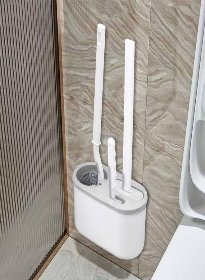 MARMIX Toilet Brush and Holder Set 3 in 1 Wall Mounted Silicone Flat Toilet Cleaner Set Cleaning Tool Bathroom Cute Tool Toilet Scrubber Long Handle Toilet Brush with Bowl Brush Head - Image 1