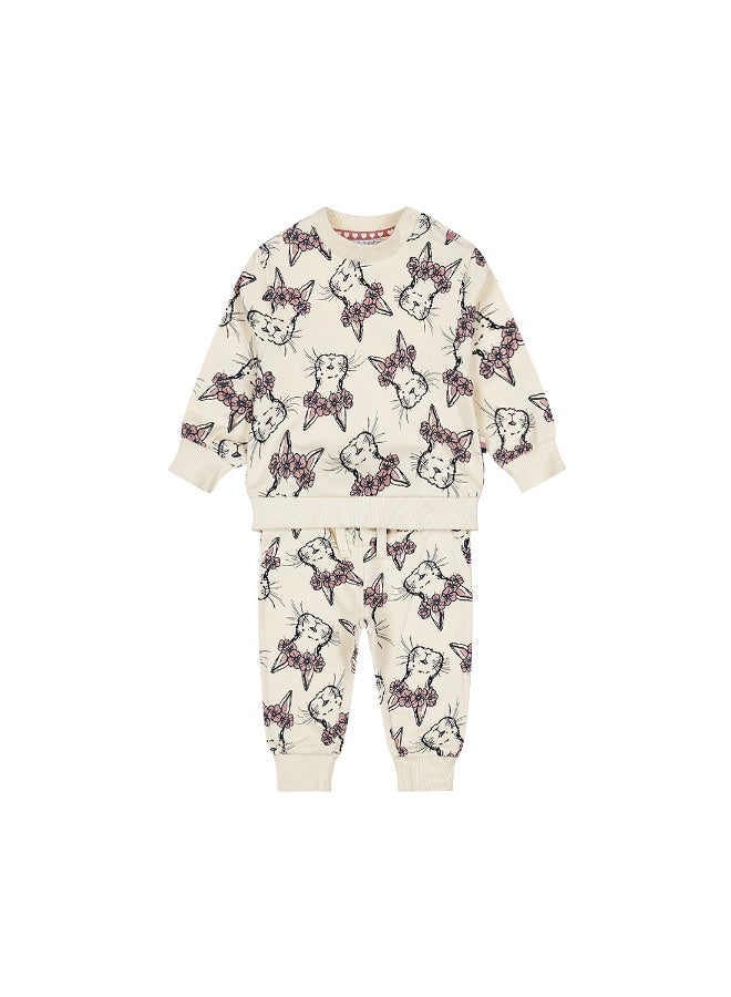 Dirkje girls' set sweater jogging bottoms off-white rabbits - Image 1