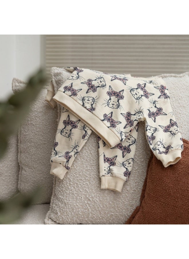 Dirkje girls' set sweater jogging bottoms off-white rabbits - Image 4