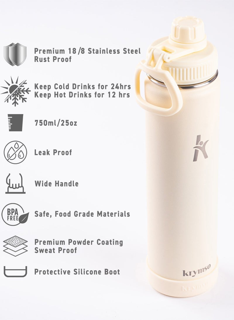 KRYMSO 750ml Stainless Steel Water Bottle, Double Wall Insulated Water Bottle, Leak Proof, BPA Free, Silicone Boot, Thermos Bottle, Cold Hot Bottle for Kids, School, Gym - Image 2