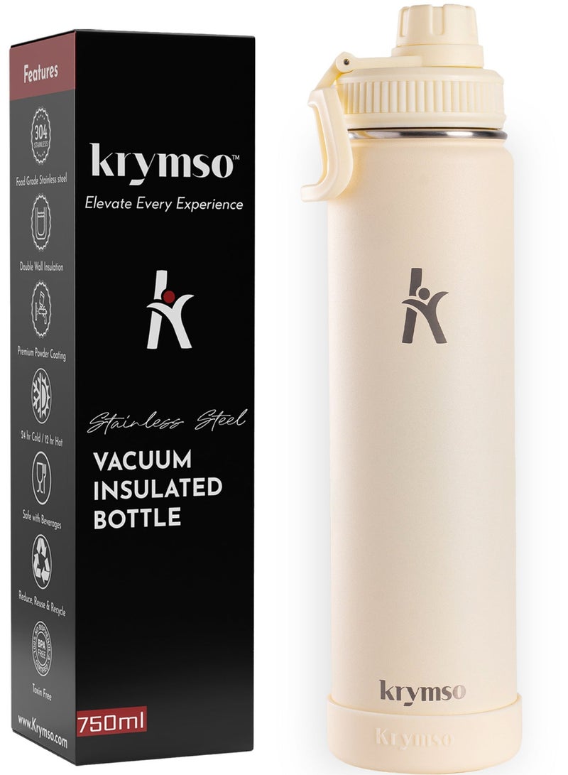 KRYMSO 750ml Stainless Steel Water Bottle, Double Wall Insulated Water Bottle, Leak Proof, BPA Free, Silicone Boot, Thermos Bottle, Cold Hot Bottle for Kids, School, Gym - Image 1