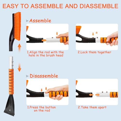 Wewymewo 27" Detachable Aluminum Snow Brush & Ice Scraper for Car Windshield - Ergonomic Foam Grip, Suitable for Cars, Trucks, SUV Windshields & Windows, Winter Car Essential Tool - Image 5
