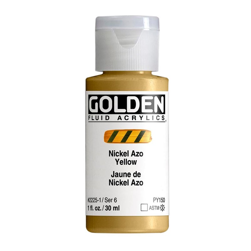 GOLDEN Fluid Acrylics Nickel Azo Yellow 1 fl oz Bottle Professional Acrylic Paint Transparent