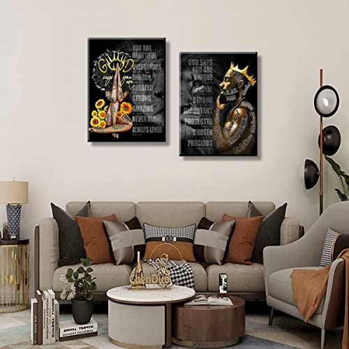 NCYEL African Black King Queen Framed Canvas Wall Art for African American Man Girls Women Lions Couples Wall Decor Photos Posters Artwork for Living Room Bedroom Bathroom Home Decor - Image 3