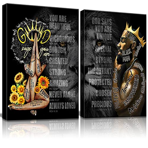 NCYEL African Black King Queen Framed Canvas Wall Art for African American Man Girls Women Lions Couples Wall Decor Photos Posters Artwork for Living Room Bedroom Bathroom Home Decor - Image 1